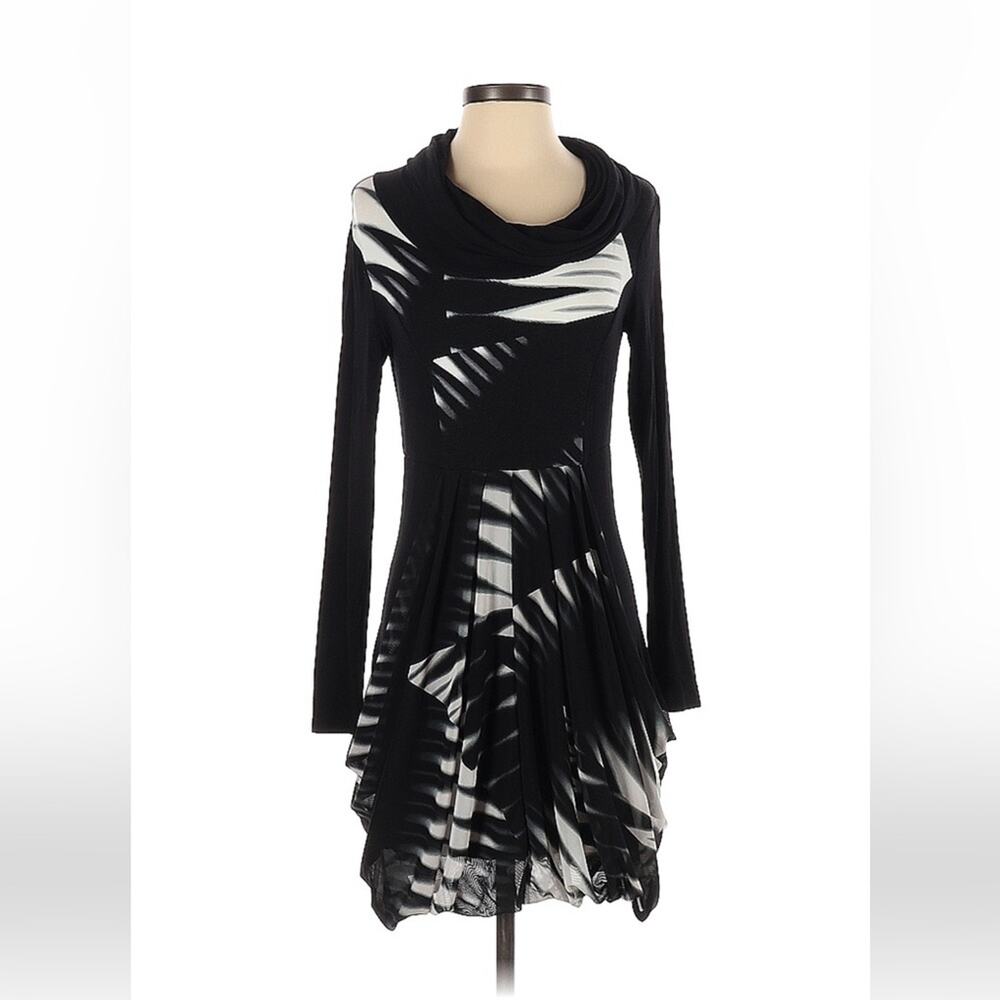 Sao Paulo black and white cowl neck and mesh dress, size 4